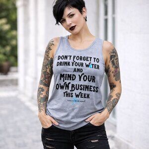 Funny Gift For Her. Mind Your Own Business gray tank top.  Size MEDIUM.  NWT